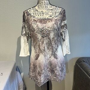 Elegant Brown and Cream Patterned Blouse